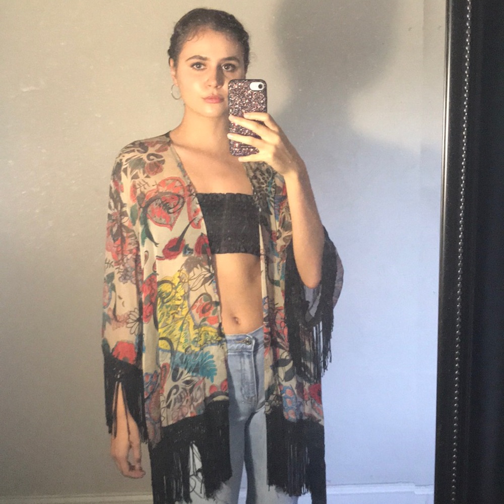 Black Fringe Kimono Cardigan